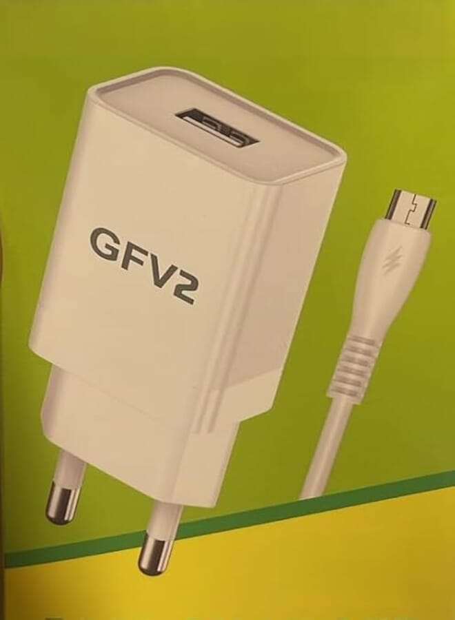 GFV2 Fast Charging Set, White, Micro USB Cable with Smart Chip Technology, High-Speed Charger, Safe and Steady Power Delivery